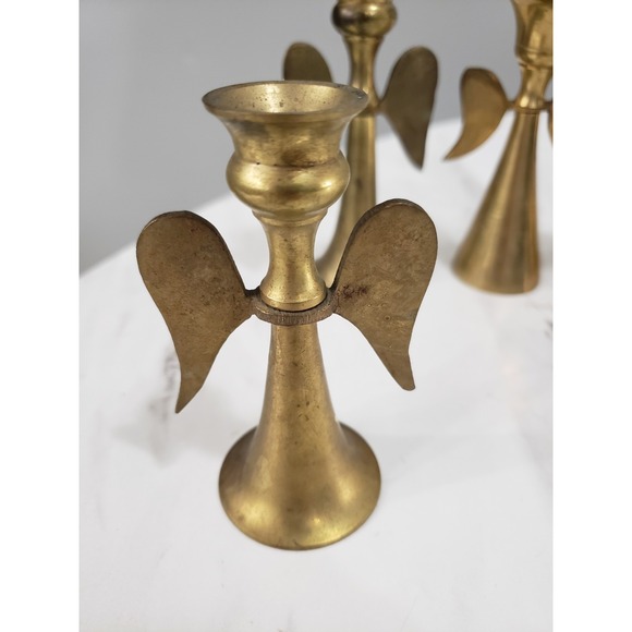 Vintage LOT Brass Angel Wing Candle Stick Holder Taper Candlestick Christmas MCM - Picture 6 of 8